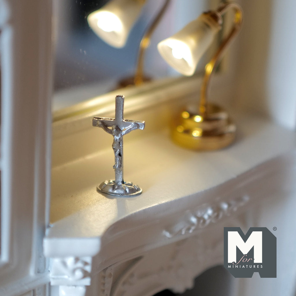 1:12 Scale Miniature Standing Crucifix, 1 inch tall, DIY Dollhouse Supply (silver)