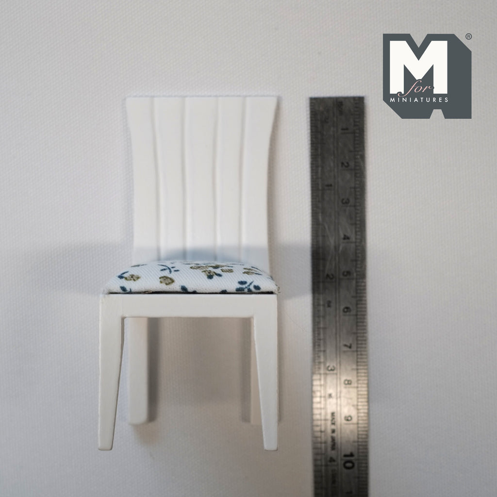 1:12 Scale Miniature Wood Slat Back Dining Chair with Seat Pad, 3-9/16 inch tall, DIY Dollhouse Supply (white)