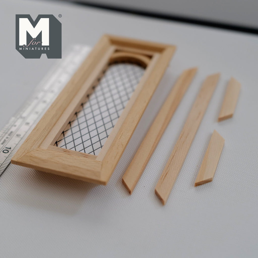 1:12 Scale Miniature Unpainted Dollhouse Narrow Diamond Lattice Window with Back Trim, 4-5/8 inch high Dollhouse Supply