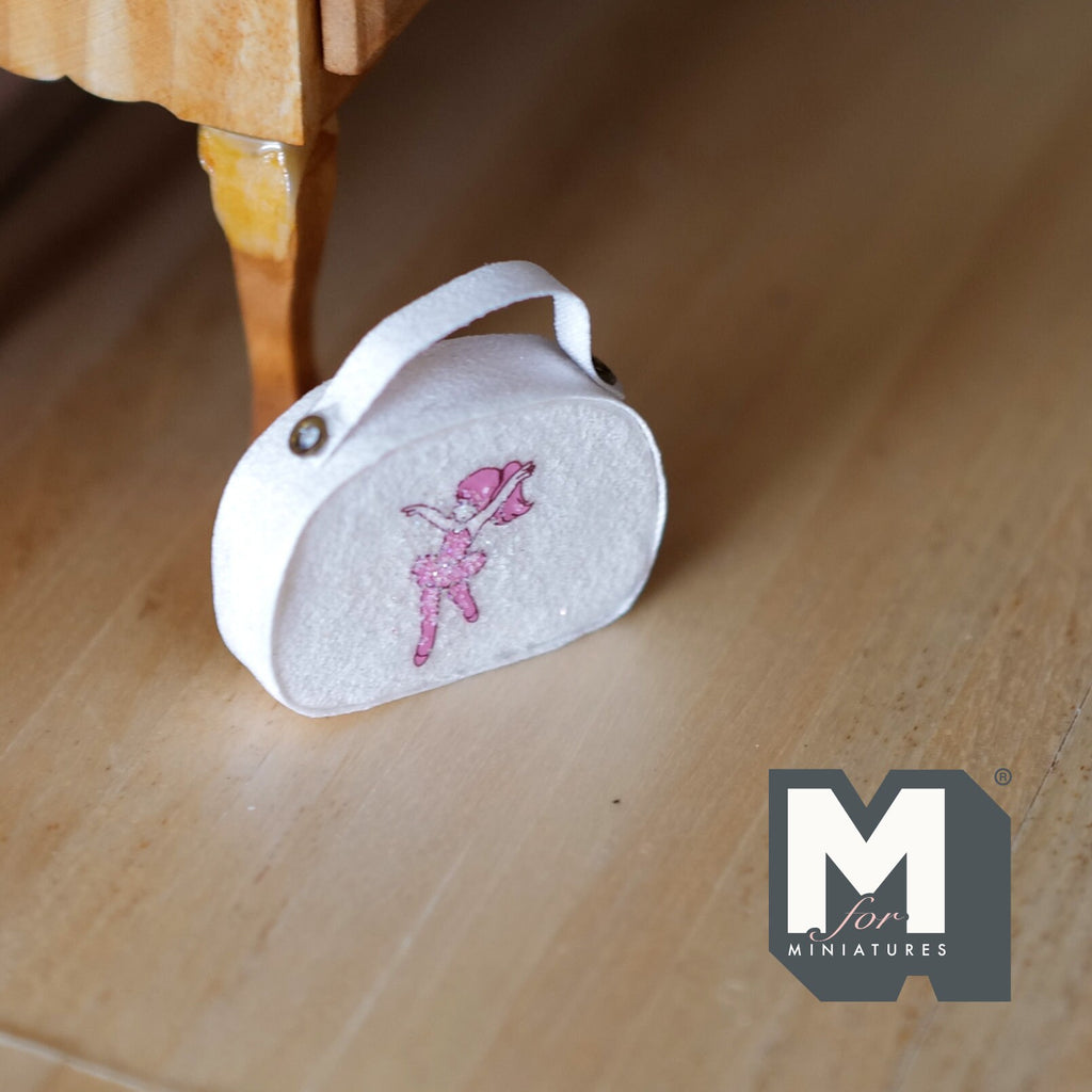 1:12 Scale Miniature Ballet Case Handbag, Pink Ballerina Print, 1-1/4 inch long, DIY Dollhouse Supply (white)