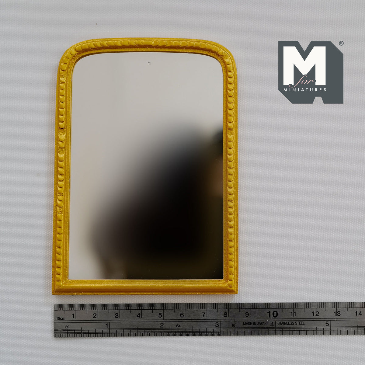 1:12 Scale Miniature Arched Top Mantel Mirror, Rectangular Frame, 4-3/4 inch tall, DIY Dollhouse Supply (gold)