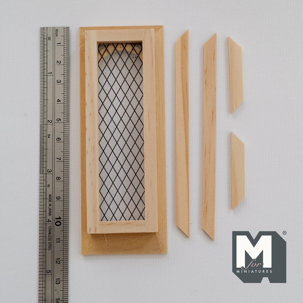 1:12 Scale Miniature Unpainted Dollhouse Narrow Diamond Lattice Window with Back Trim, 4-5/8 inch high Dollhouse Supply