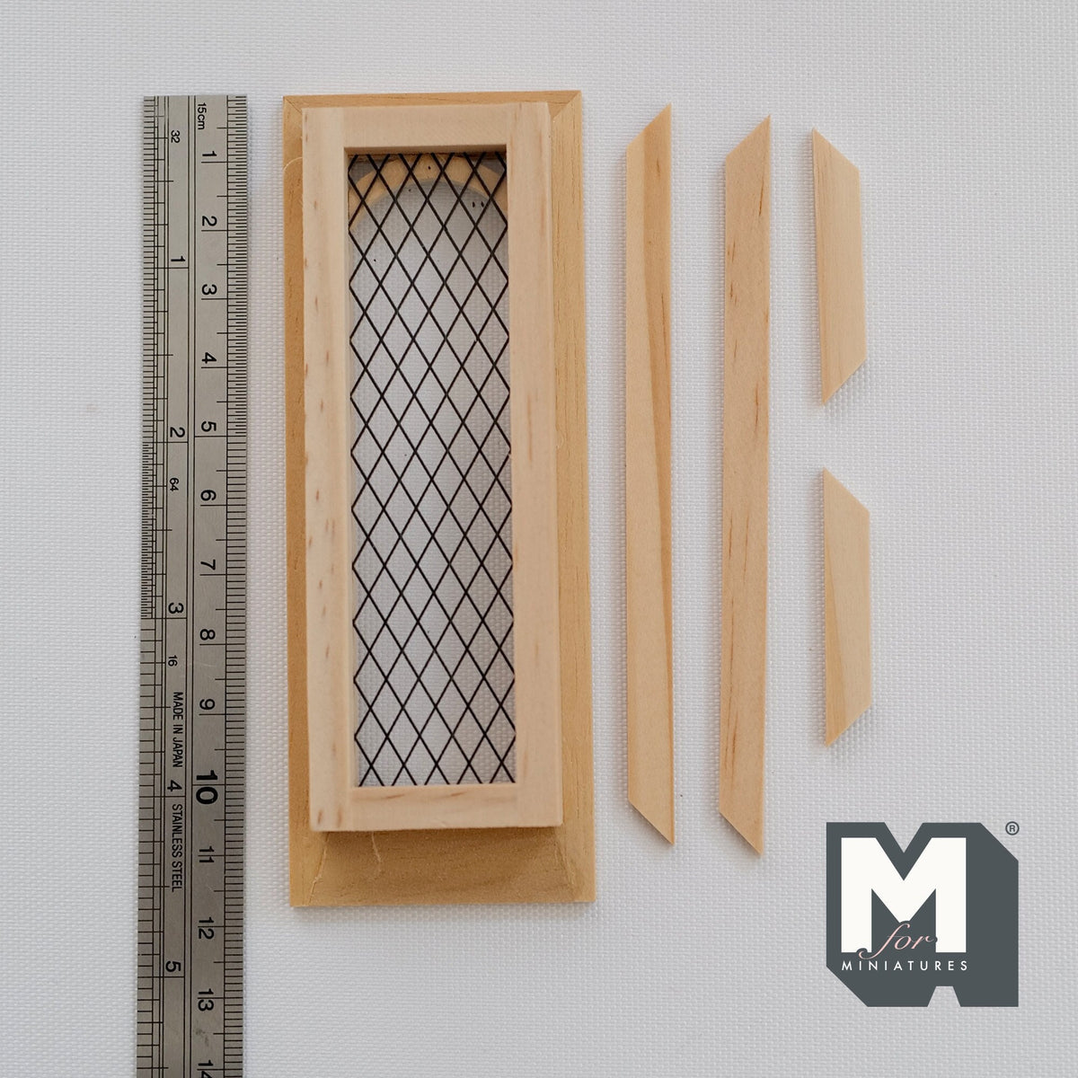 1:12 Scale Miniature Unpainted Dollhouse Narrow Diamond Lattice Window with Back Trim, 4-5/8 inch high Dollhouse Supply
