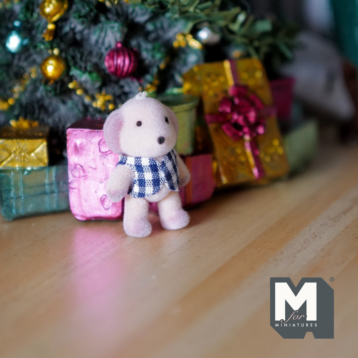 1:12 Scale Miniature Puppy in Plaid Shirt, 1-1/4 inch tall, DIY Dollhouse Supply (flocked skin)