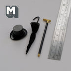 1:12 Scale Miniature Gentleman's Top Hat, Umbrella and Walking Cane, Set of 3, 2-7/8 inch tall, DIY Dollhouse Supply (black)