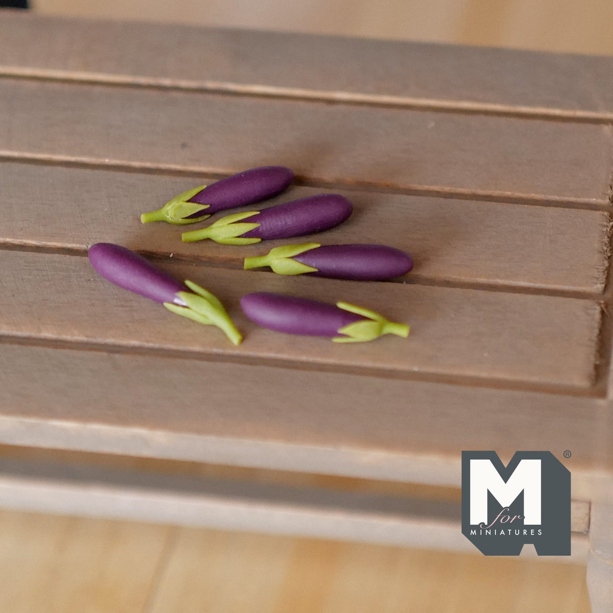 1:12 Scale Miniature Eggplants, Set of 5, 5/16 inch long, DIY Dollhouse Supply (dark purple)