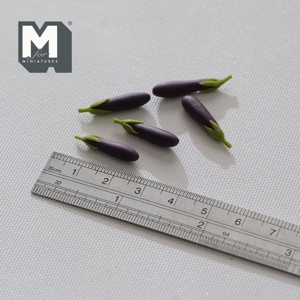 1:12 Scale Miniature Eggplants, Set of 5, 5/16 inch long, DIY Dollhouse Supply (dark purple)