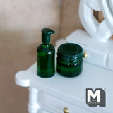 Dollhouse Miniature Pump Dispenser Bottle and Round Jar Set of 2 (resin)