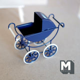 Dollhouse Supplies Miniature Carriage Cart , 1:12 Scale Miniature Metal Pram Miniature Stroller Baby Cart (navy blue) - G099