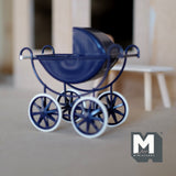 Dollhouse Supplies Miniature Carriage Cart , 1:12 Scale Miniature Metal Pram Miniature Stroller Baby Cart (navy blue) - G099