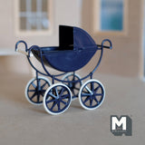 Dollhouse Supplies Miniature Carriage Cart , 1:12 Scale Miniature Metal Pram Miniature Stroller Baby Cart (navy blue) - G099