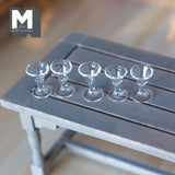 Miniature Martini Glasses Set of 5 , 1:12 Scale Dollhouse Handmade Liquor Wine Glasses (real glass) - E082