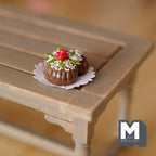 1:12 Scale Miniature Heart Shaped Chocolate Christmas Cake on Doily, 13/16 inch long, DIY Dollhouse Supply (clay)