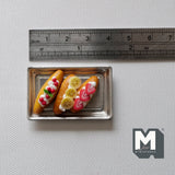 Miniature Fruit Buns Set of 3 , 1:12 Scale Dollhouse Food Strawberry Banana Cherry Hot Dog with Metal Tray Set of 4 - E030