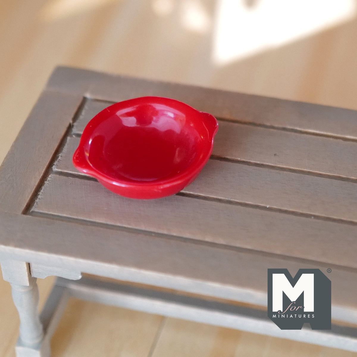 1:12 Scale Miniature Salad Bowl with Handles, 1-5/8 inch wide, DIY Dollhouse Supply (red)