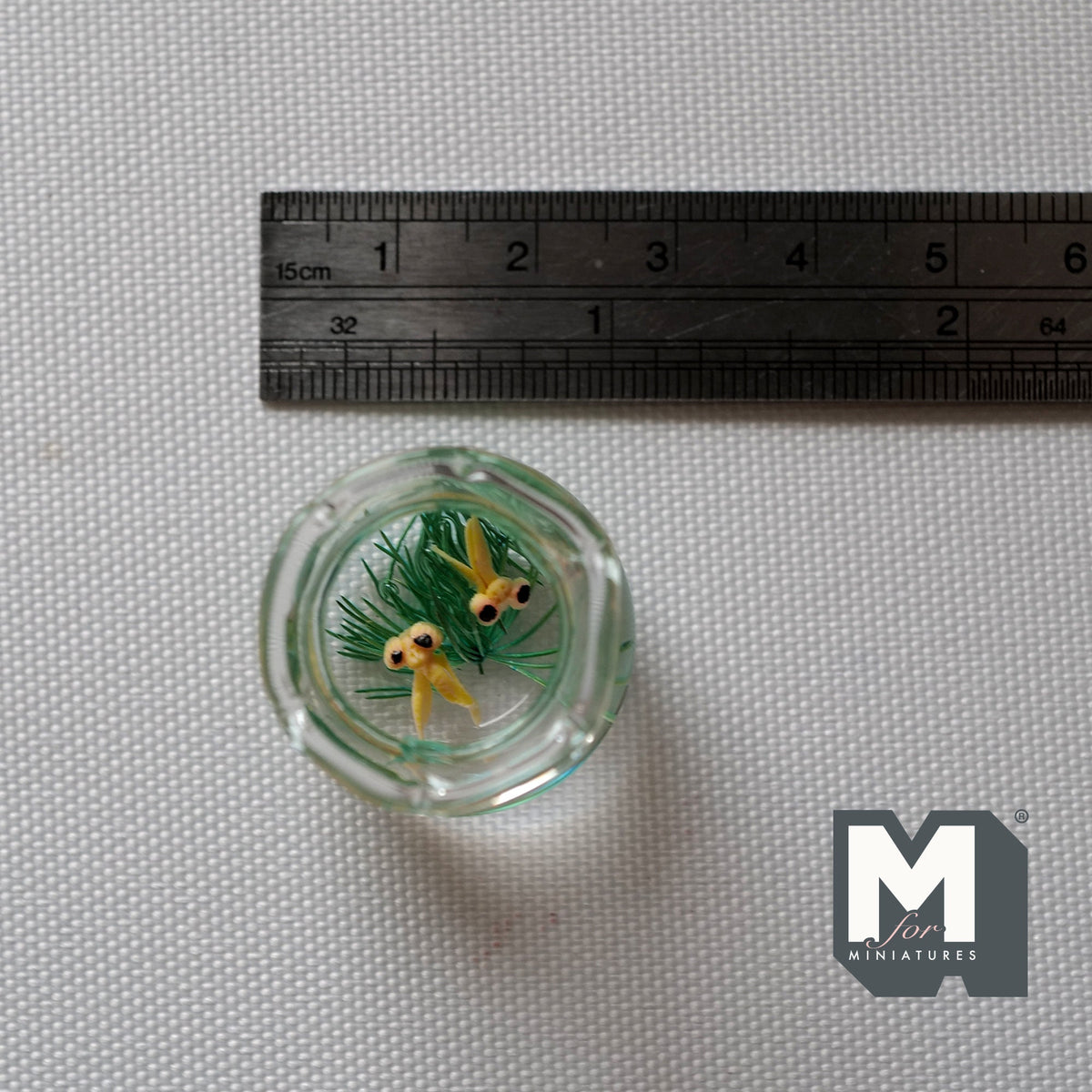 1:12 Scale Miniature Glass Fish Bowl with 2 Goldfish and Plants, 1 inch dia., DIY Dollhouse Supply