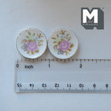 Miniature Flowers Print Ceramic Plates 1 Inch Scale Dollhouse Supplies Plates Set of 2 - A040