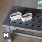 1:12 Scale Miniature Wicker Cutlery Baskets, Oval, Set of 2, 1-1/16 inch long, DIY Dollhouse Supply (cream)