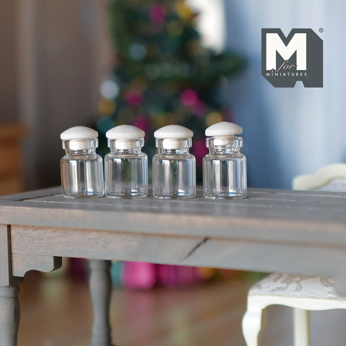 1:12 Scale Miniature Glass Jars with Wood Lids, Set of 4, 7/8 inch tall, DIY Dollhouse Supply