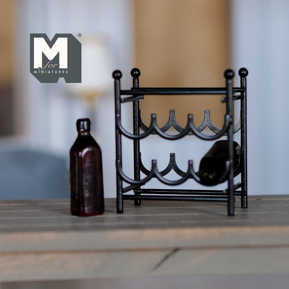 1:12 Scale Miniature Metal Wine Rack with 2 Wine Bottles, Set of 3, 1-3/4 inch tall, DIY Dollhouse Supply (black)