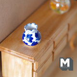 Dollhouse Miniature Ceramic Vase 1:12 Scale Garden Accessories Flower Planter Pot (blue) - B088