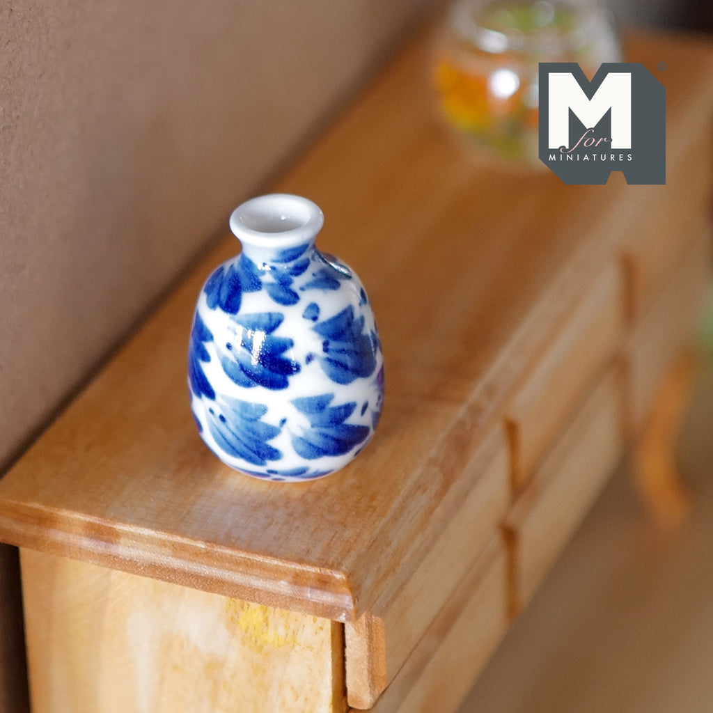 Dollhouse Supplies Miniature Ceramic Vase 1:12 Scale Garden Accessories Flower Planter Pot (blue) - B088