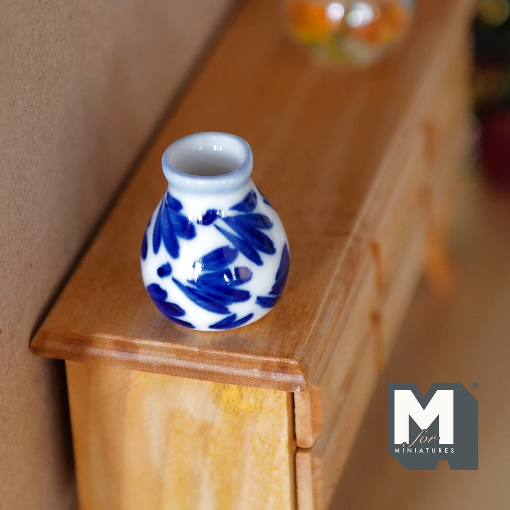 Dollhouse Supplies Miniature Ceramic Vase 1:12 Scale Garden Accessories Flower Planter Pot (blue) - B088