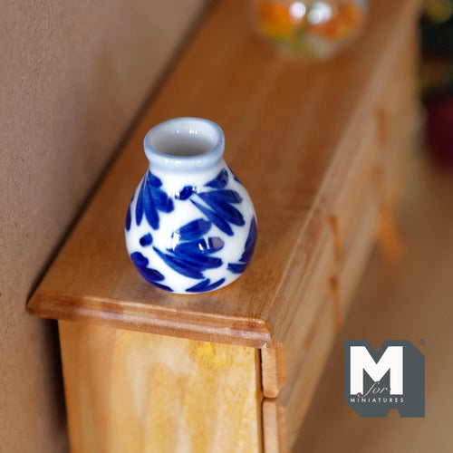 Dollhouse Supplies Miniature Ceramic Vase 1:12 Scale Garden Accessories Flower Planter Pot (blue) - B088