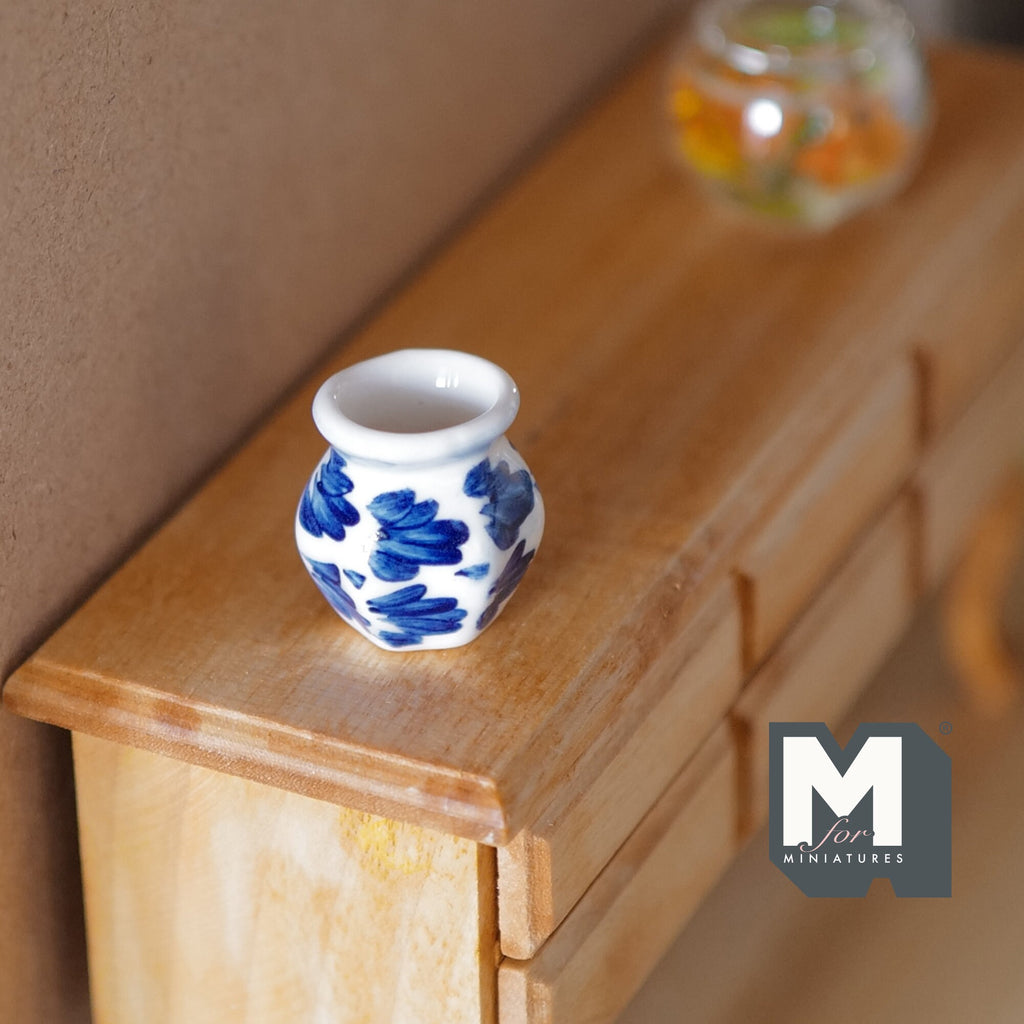 Dollhouse Supplies Miniature Ceramic Vase 1:12 Scale Garden Accessories Flower Planter Pot (blue) - B088