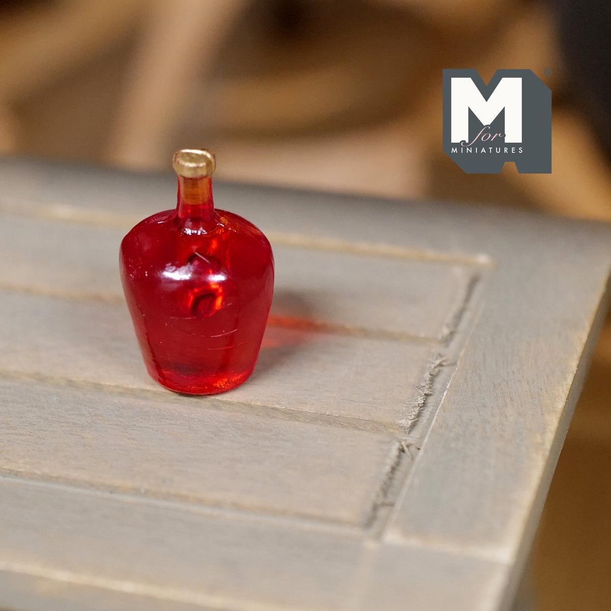 1:12 Scale Miniature Bocksbeutel Wine Bottle, Flat Round Shape, 1 inch tall, DIY Dollhouse Supply (red)