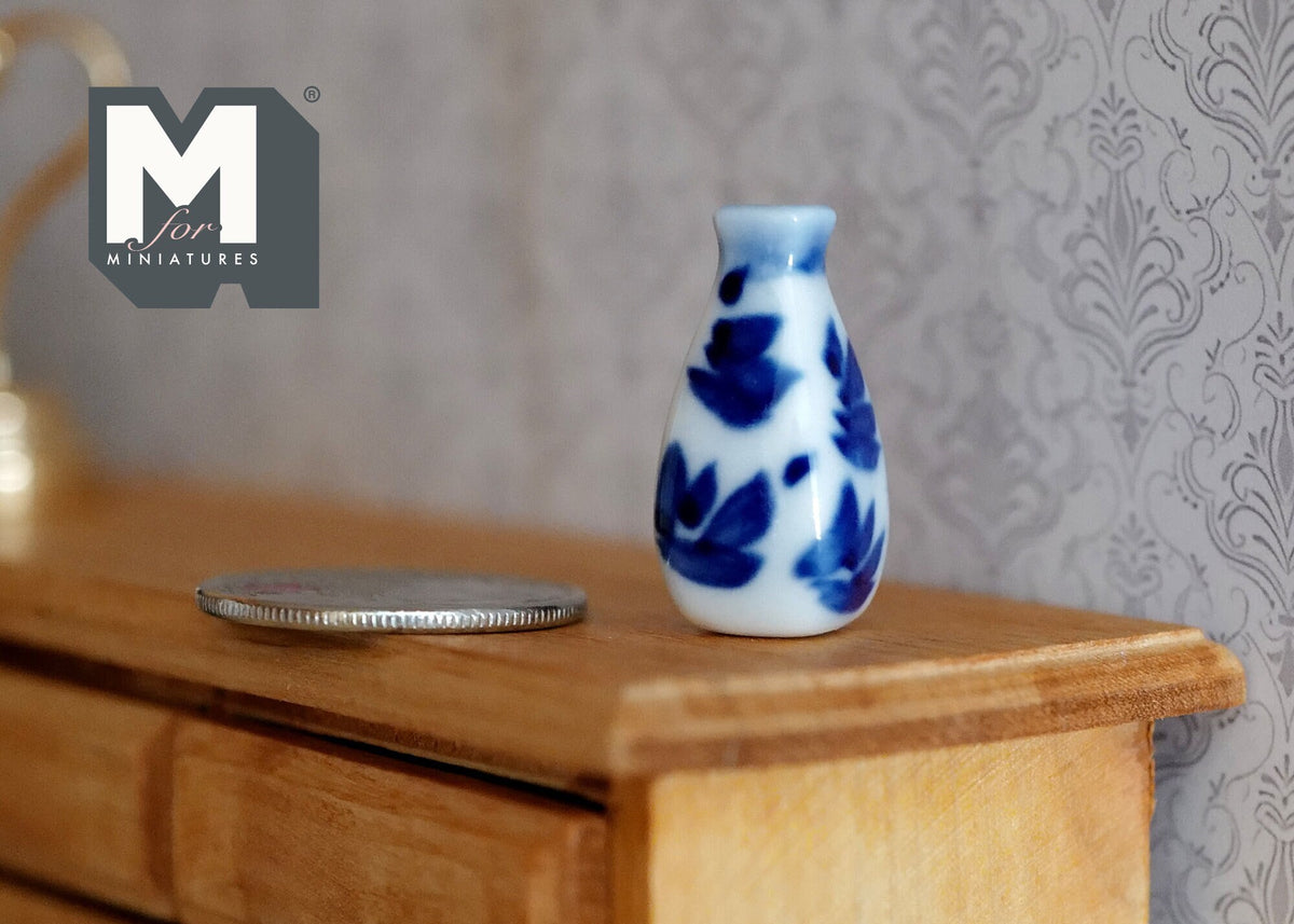 Dollhouse Supplies Miniature Ceramic Vase 1:12 Scale Garden Accessories Flower Planter Pot (blue) - B088