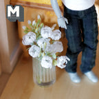 1:12 Scale Miniature White Flower Bouquet in Round Glass Vase, 2-3/4 inch tall, DIY Dollhouse Supply
