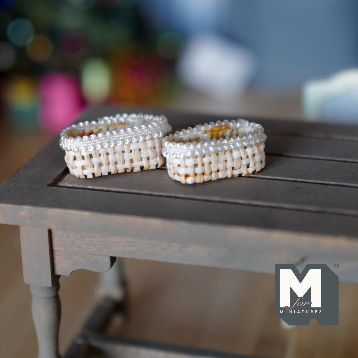 1:12 Scale Miniature Wicker Cutlery Baskets, Oval, Set of 2, 1-1/16 inch long, DIY Dollhouse Supply (cream)