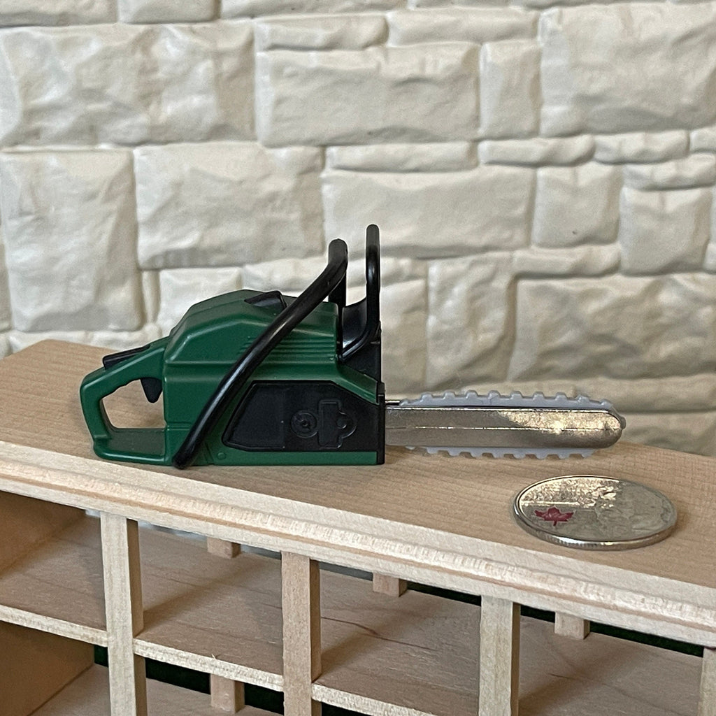 1:12 Scale Miniature Chainsaw, 3-3/8 inch long, DIY Dollhouse Supply (green) (non working)