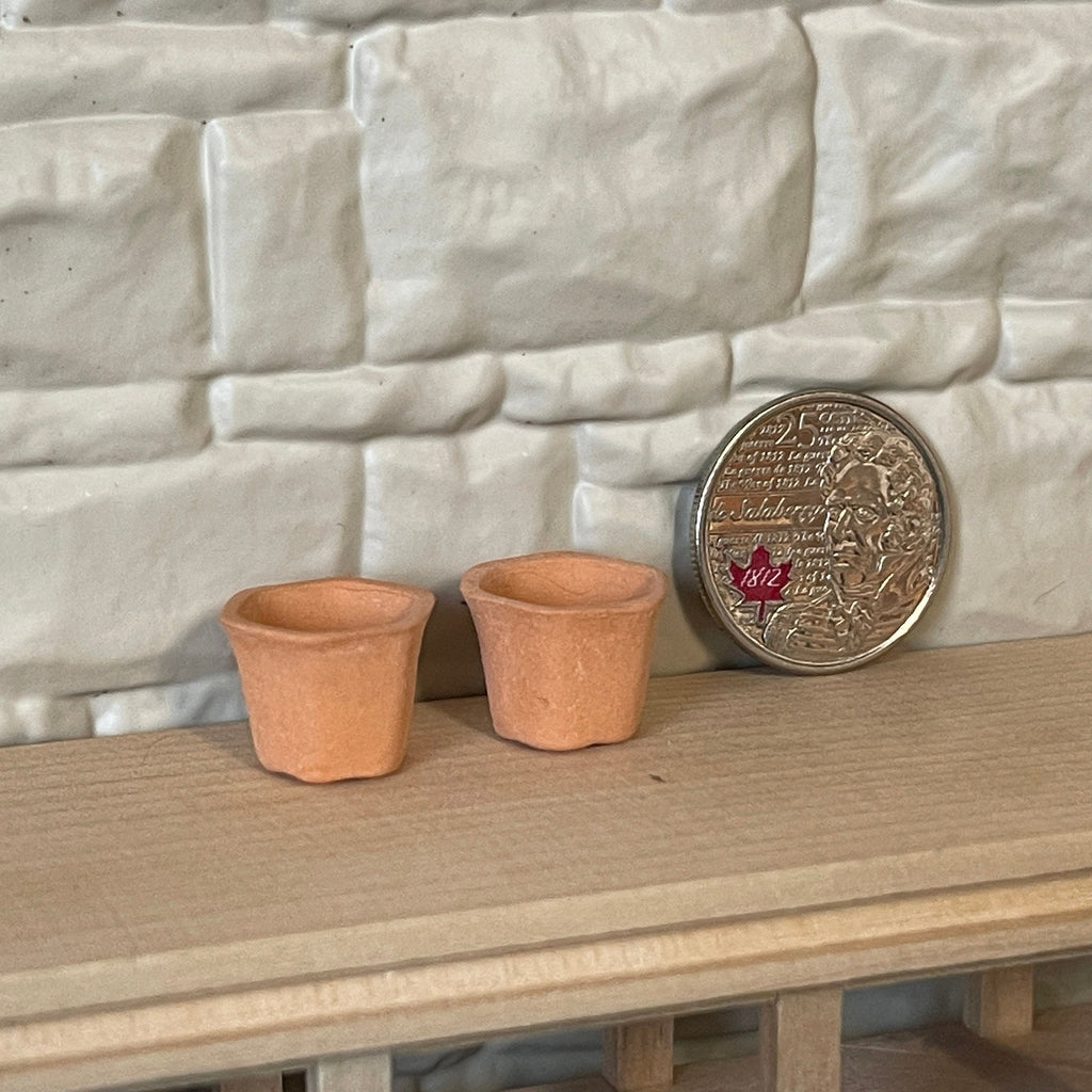 1:12 Scale Miniature Clay Hexagon Flower Pots, Set of 2, 7/16 inch tall, DIY Dollhouse Supply
