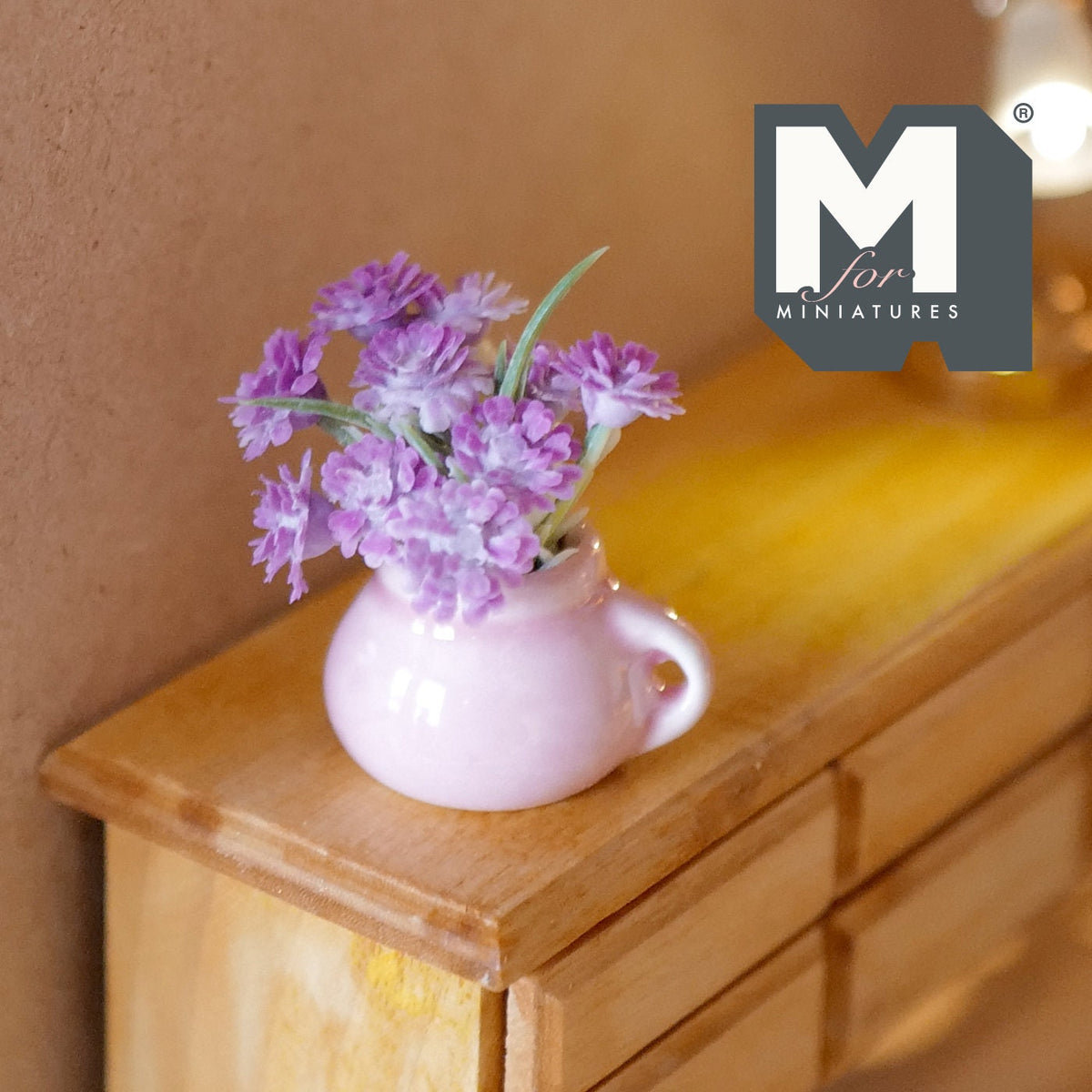 1:12 Scale Miniature Lilac Flowers in Pitcher Vase, 1-9/16 inch tall, DIY Dollhouse Supply (pink)