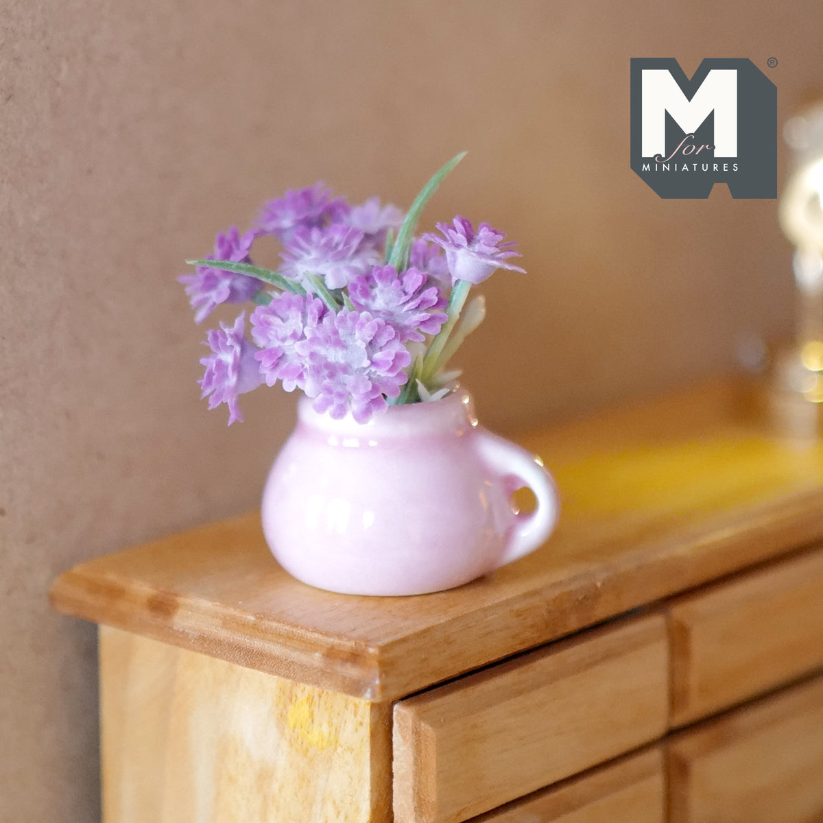 1:12 Scale Miniature Lilac Flowers in Pitcher Vase, 1-9/16 inch tall, DIY Dollhouse Supply (pink)