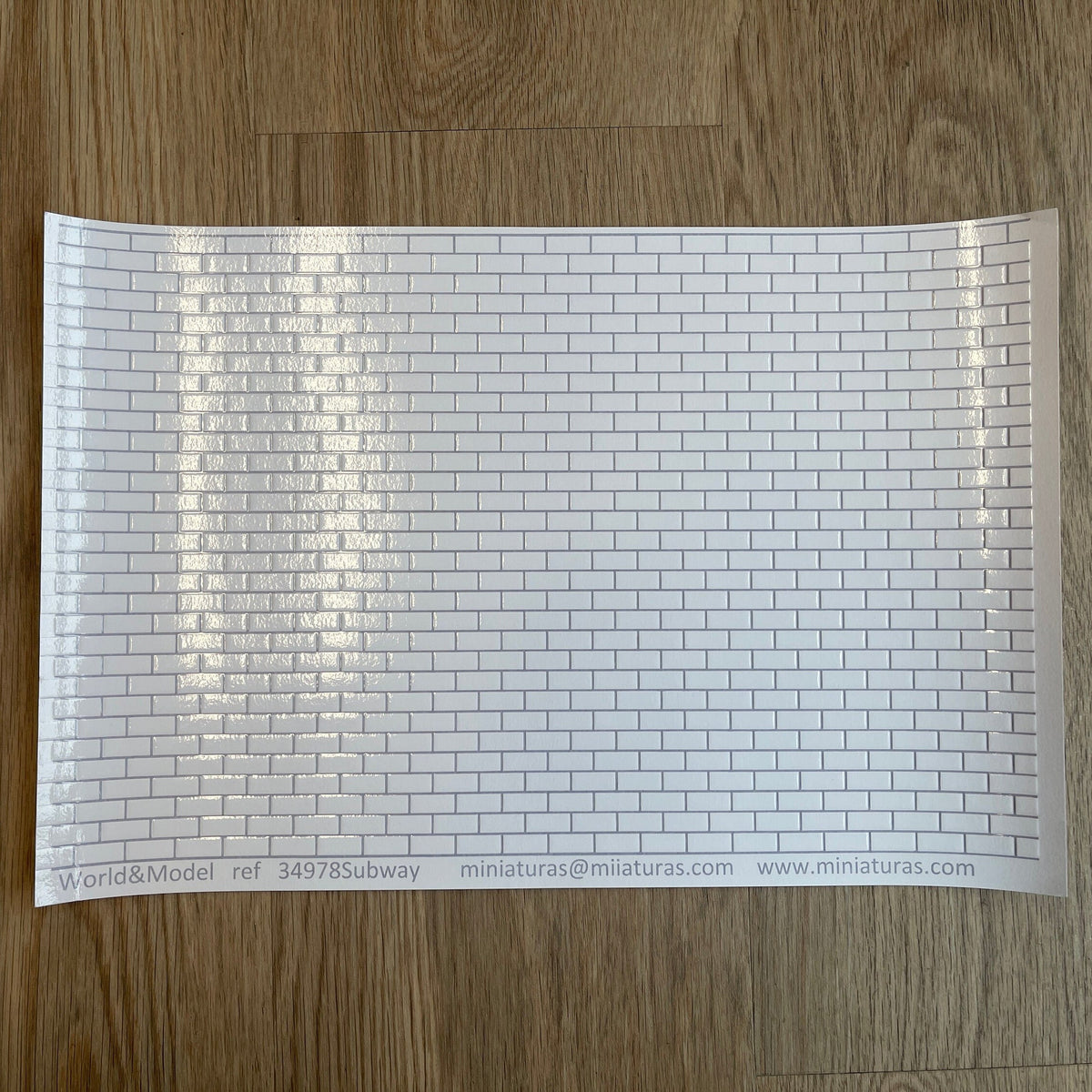 1:12 Scale Miniature White Subway Tile Embossed Wallpaper with Gray Grout, 11/16 inch Tiles, 16-1/8 x 10-1/2 inch, DIY Dollhouse Supply