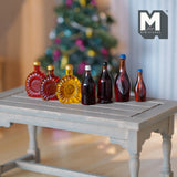 Dollhouse Miniature Assorted Liquor Bottles Set of 7 , 1:12 Scale Wine Bottles - B028