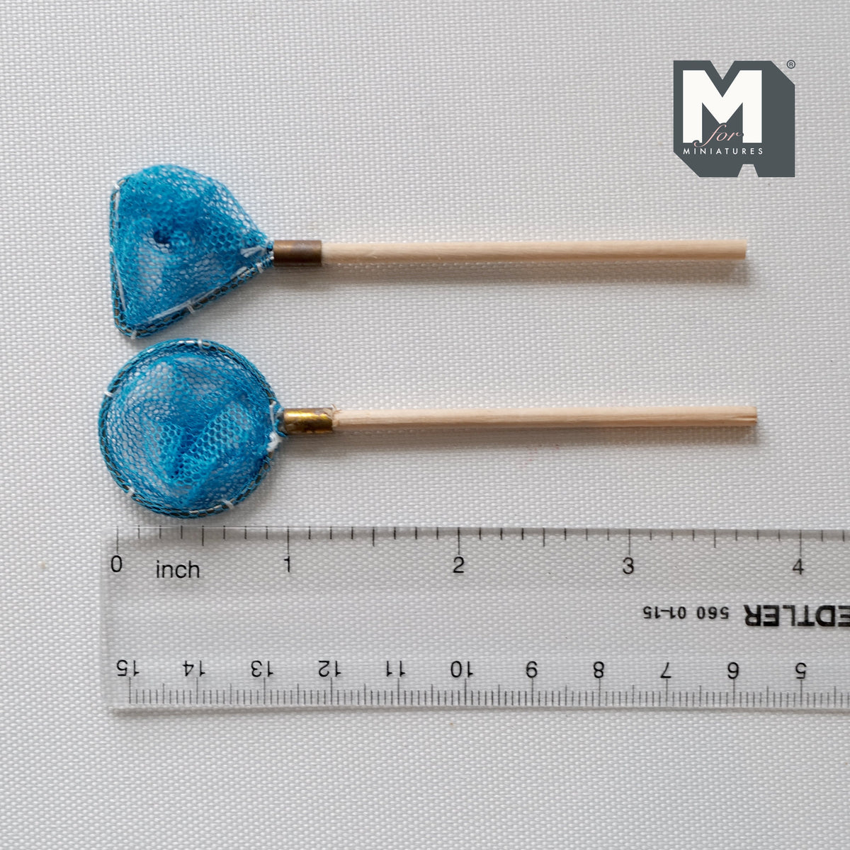 1:12 Scale Miniature Fishing Nets with Wood Handles, Set of 2, 3-3/4 inch long, DIY Dollhouse Supply
