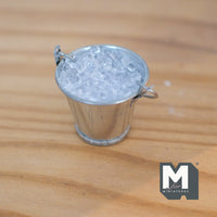 Dollhouse Miniature Tin Bucket with Ice, 1:12 Scale Metal Bucket with Ice Cubes - E040