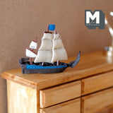 Miniature Sailing Ship 1:12 Scale Dollhouse Decoration Sail Boat 1-13/16 inch long (plastic) (blue) - G070