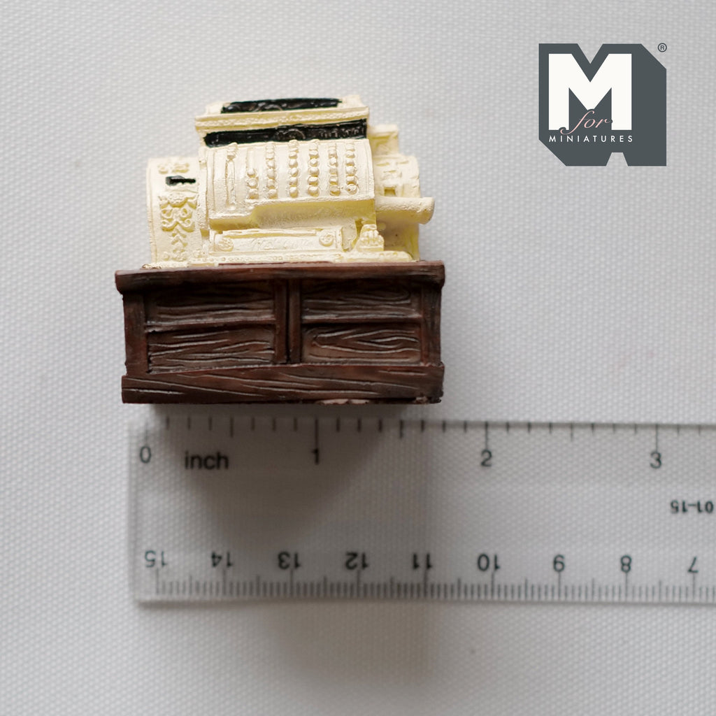 1:12 Scale Miniature Victorian Style Cash Register, Wood Look Drawer Base, 1-11/16 inch tall, DIY Dollhouse Supply (cast resin)