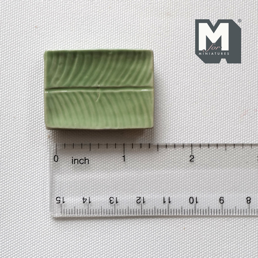 1:12 Scale Miniature Ceramic Rectangular Plates, Ridged Pattern, Set of 2, 1-9/16 inch long, DIY Dollhouse Supply (green)