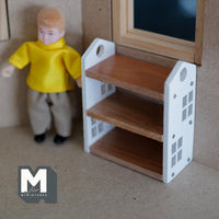 Dollhouse Miniature Wooden Toy Rack , 1:12 Scale Shoe Rack , Bookshelves , House Shape Bookcase - B021