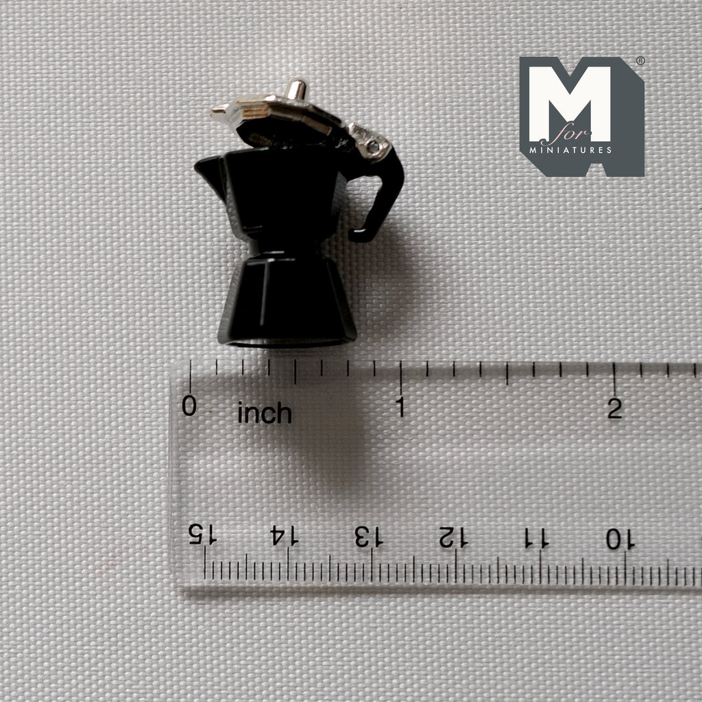 1:12 Scale Miniature Stovetop Coffee Maker, Silver Lid, 1-3/16 inch tall, DIY Dollhouse Supply (metal) (black)