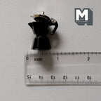1/12スケール ミニチュア ストーブトップ コーヒーメーカー、銀の蓋、高さ約3cm、ドールハウス用DIYパーツ（金属製）（ブラック）