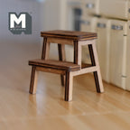 Miniature køkkenskammel i træ med 2 trin i skala 1:12, 1-3/4 inch høj, gør-det-selv-materiale til dukkehus (valnød)