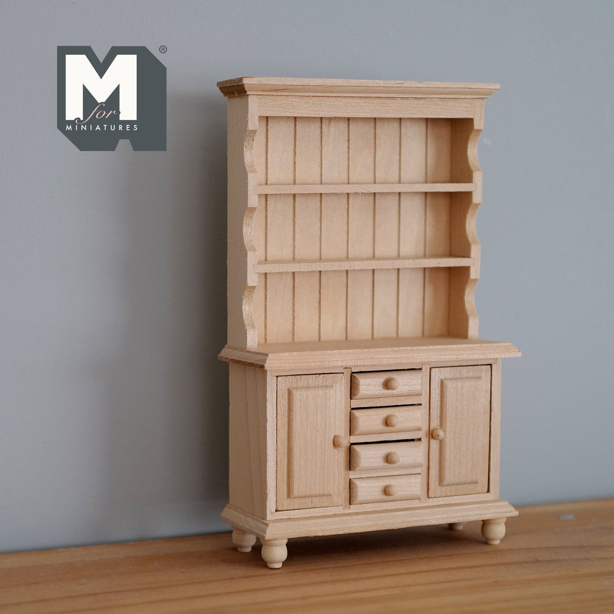 1:12 Scale Miniature Unpainted Wood Kitchen Hutch, 2 Doors and 3 Drawers, 6-5/8 inch tall, DIY Dollhouse Supply