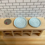 1/12スケール ミニチュア 織り目風丸型トレイ 2個セット 直径約4.1cm DIYドールハウス用（ライトブルー）